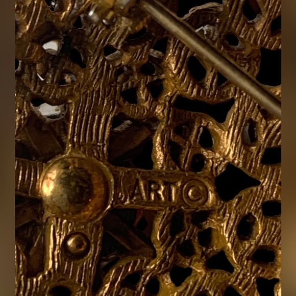 Vintage Signed ART Art Pepper Gold Plated Crystal Fall Cornucopia Brooch Jewelry - Picture 3 of 10